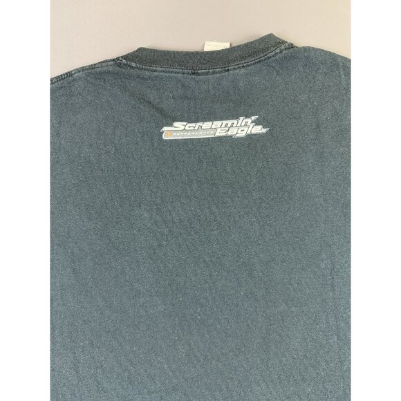 Rare Vintage Y2K Harley Davidson Screaming Eagle Faded Art Black 2XL Shirt Promo - Picture 4 of 6